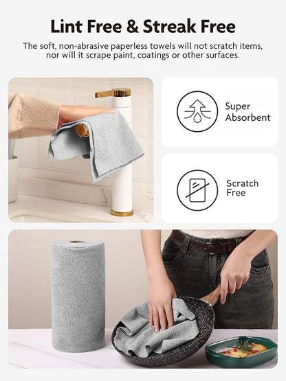 Fantasticlean Microfiber Cleaning Cloth Roll -90 Pack, Tear Away Microfiber Towels, 12" x 12", Reusable, Washable, Lint Free, Ultra Absorbent Dishcloth for All-Around Cleaning Supplies (Grey)