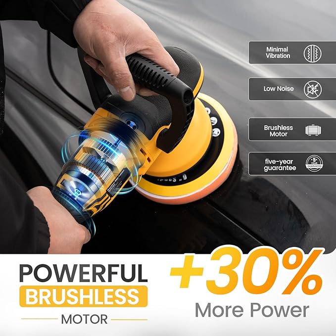 Cordless 6" DA Buffer Polisher Compatible with Dewalt 20V Battery(Tool Only), Brushless, 5500 OPM, 15mm/21mm Orbit, 6-Speed Random Orbital Car Polisher Waxer for Detailing
