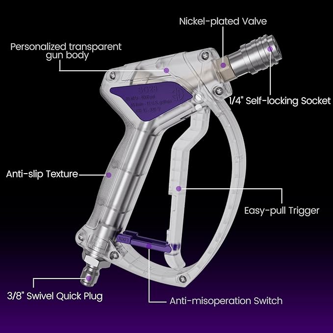 Short Pressure Washer Gun, Swivel Power Washer Gun 4060 PSI, Stubby Pressure Washer Gun with 3/8" Smooth & 1/4" Quick Connector Coupler Compatible with Hose Foam Cannon Car Wash Foam Gun