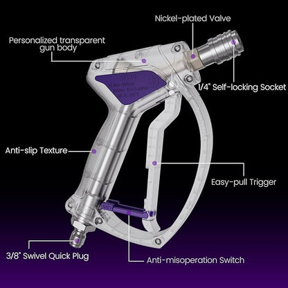 Short Pressure Washer Gun, Swivel Power Washer Gun 4060 PSI, Stubby Pressure Washer Gun with 3/8" Smooth & 1/4" Quick Connector Coupler Compatible with Hose Foam Cannon Car Wash Foam Gun