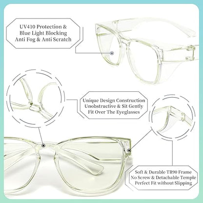 Alsenor Safety Glasses Anti Fog Goggles Fit Over Prescription Eyewear For ANSI Z87.1 Certified Oversized Eyeglasses For Men Women (Oversized-Jade)