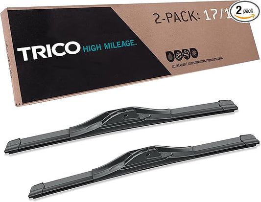 TRICO Solutions™ High Mileage 17 Inch Pack of 2 High Performance Automotive Replacement Windshield Wiper Blade for Select Toyota, Mazda, Nissan, Honda, Isuzu and Ford Models (56-1717)