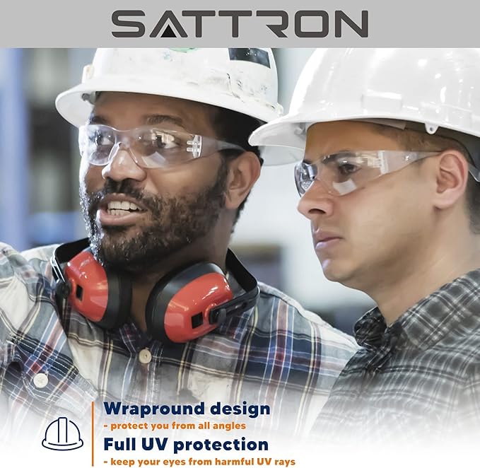 SATTRON Clear Safety Glasses Bulk of 24, ANSI Z87.1 Eye Protection for Women Men, Scratch & Impact Resistant Protective Glasses, Ideal for Lab, Construction, Shooting