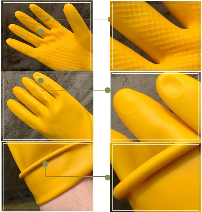 Vsootal 8 Pairs Reusable Household Cleaning Gloves, Rubber Kitchen Dishwashing Gloves,Extra Thickness, Long Sleeves, for Washing Dishes, Pet Care(X-Large, Yellow)