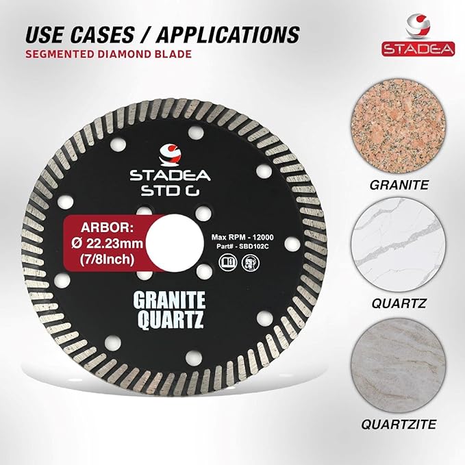 Stadea SBD105C Diamond Saw Blade 7-Inch Continuous Turbo Dry Cutting - Cuts Granite Quartz Quartzite, Fits Grinder, Saw Cutter, 8 MM Segments - Pack of 1