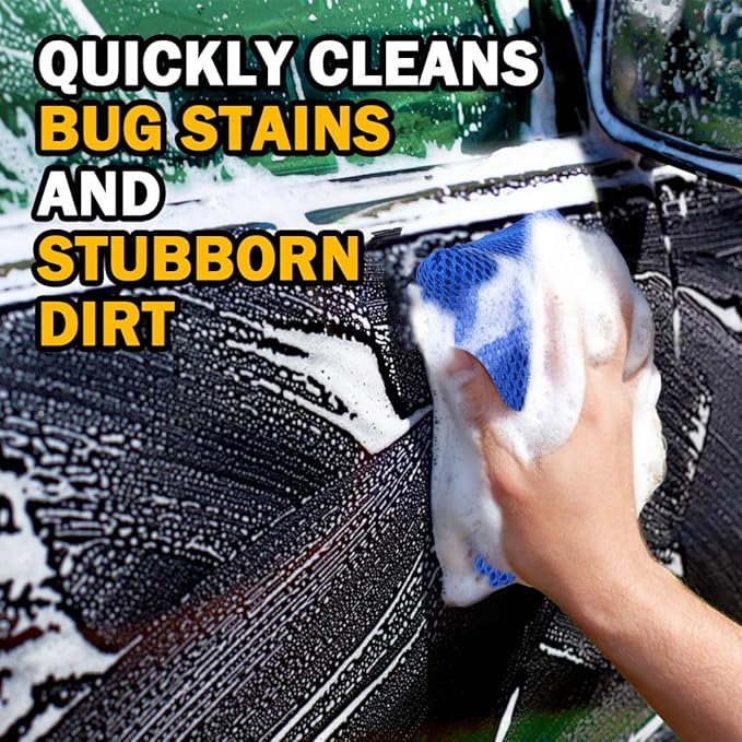 AIDEA Car Wash Sponge, Microfiber Large Bug and Tar Remover for Cars, Non Scratch Reusable Mesh Car Wash Sponges, Blue, 5.71 * 3.54 * 1.89 inch