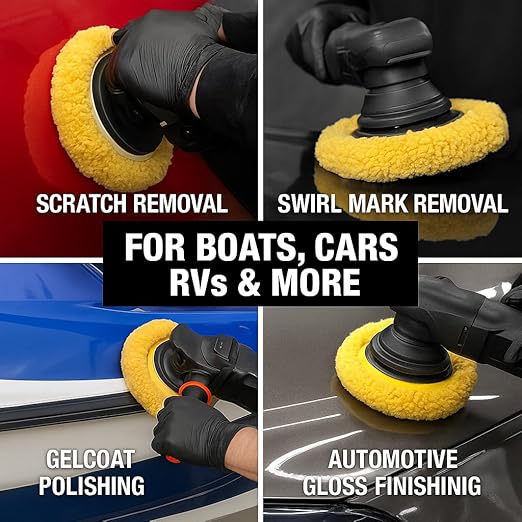 HI-Buff 7.5" Wool Polishing Pad 2-Pack – Blended Wool Buffing Pads for Cars, Boats & RVs – Hook & Loop Backing – Removes Swirls, Micro Scratches, Fine Defects
