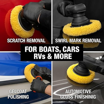 HI-Buff 7.5" Wool Polishing Pad 2-Pack – Blended Wool Buffing Pads for Cars, Boats & RVs – Hook & Loop Backing – Removes Swirls, Micro Scratches, Fine Defects