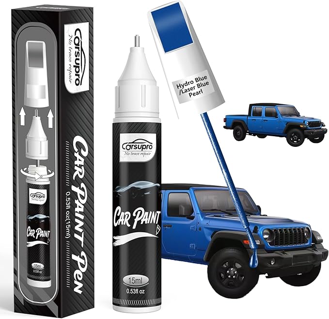 Hydro Blue/Laser Blue Pearl(PBJ/MBJ) for Jeep Touch Up Paint Pen, 2 in 1 Car Scratch Remover with Pen Tip and Brush, Precise Color Match for Car Paint Scratch Repair, Quickly and Easily Fix Chips and Nicks