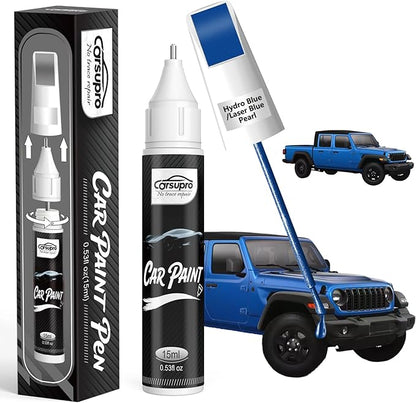 Hydro Blue/Laser Blue Pearl(PBJ/MBJ) for Jeep Touch Up Paint Pen, 2 in 1 Car Scratch Remover with Pen Tip and Brush, Precise Color Match for Car Paint Scratch Repair, Quickly and Easily Fix Chips and Nicks