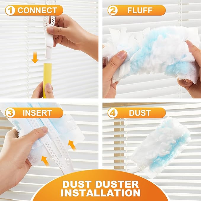 JOYMOOP Disposable Duster for Cleaning, with 2 Handles & 24 Ct Blue Heavy Duty Refills for Swiffer Feather Duster, Household Cleaning Tool for Electronics, Dusting Furniture, Blinds, Pet Hair