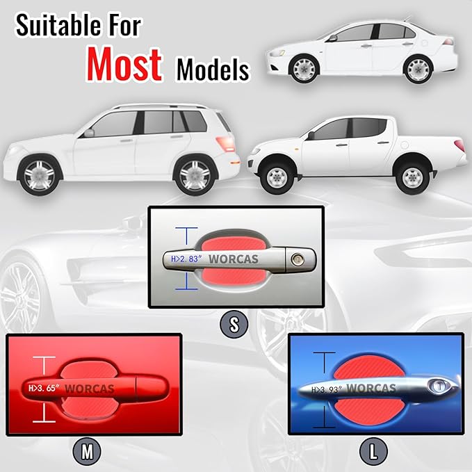 WORCAS 4Pcs Universal 3D Carbon Fiber Car Door Handle Paint Scratch Protector Sticker Auto Door Handle Cups Protective Pad(M-Red)