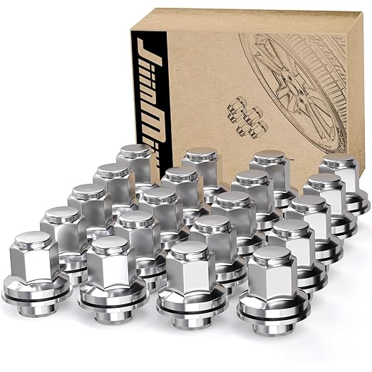 JiiinMiiin M12x1.5 Toyota Lexus Lug Nuts, 13/16" (21mm) Hex OEM Factory Style Chrome Mag Seat Wheel Nuts with Washer for 4Runner Camry Highlander Prius Sienna Lexus CT200h HS250h GS450h Set of 20PCS