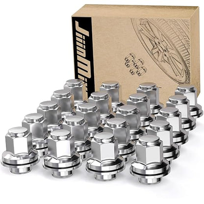 JiiinMiiin M12x1.5 Toyota Lexus Lug Nuts, 13/16" (21mm) Hex OEM Factory Style Chrome Mag Seat Wheel Nuts with Washer for 4Runner Camry Highlander Prius Sienna Lexus CT200h HS250h GS450h Set of 20PCS