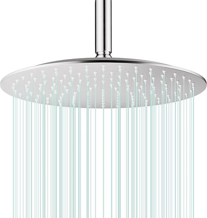 All Metal Rain Shower Head - Heavy Duty Stainless Steel, Easy Install, High Water Flow, Ultra-Thin Modern Design for Bathroom (Brushed Nickel, 12)