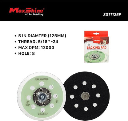Maxshine 5" Universal Dual Action Backing Plate Pro Series – Hook & Loop, 5/16" Thread – Fits DA Polishers Up to 12,000 OPM – Sand, Buff, Polish & Finish – Auto Detailing Accessory