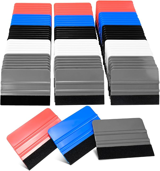 NEWISHTOOL 100 PCS Felt Squeegee for Vinyl - Flexible Plastic Squeegee with Fabric Felt for Vinyl Wrap Application, Bubble Removal, Sign Making, Graphic Decal Installing & Car Wrapping Scraper Tool
