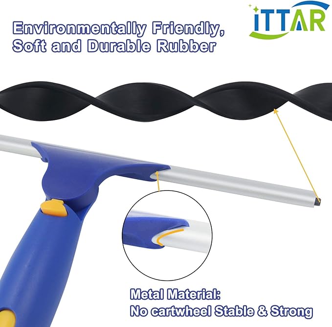 ITTAR Rotatable Window Washing Kit, Window Cleaner Squeegee with 60" Extension Pole, Rubber Squeegee & 2 Microfiber Scrubber Combo, Window Washing Equipment for Cleaning Shower, Windows, Car Glass