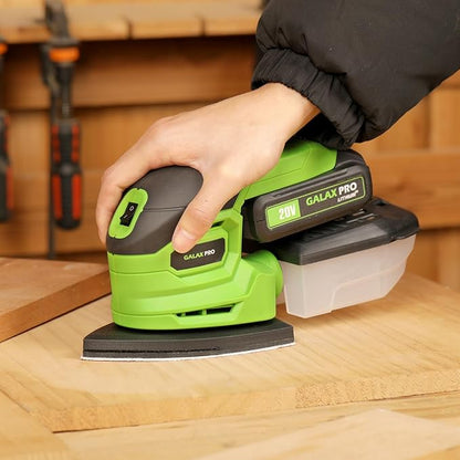 GALAX PRO Cordless Sander,2.0A Battery,12000 RPM Powerful Speed Detail Sanders with 20Pcs Sandpapers, Electric Mouse Sander for Tight Spaces Sanding in Home Decoration with Dust Box