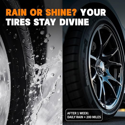 Tire Shine Spray Kit - Restore Deep Black Shine, Non-Greasy Finish, Prevents Fading & Cracking, Easy Apply with Brush (10.15 fl oz / 300mL)