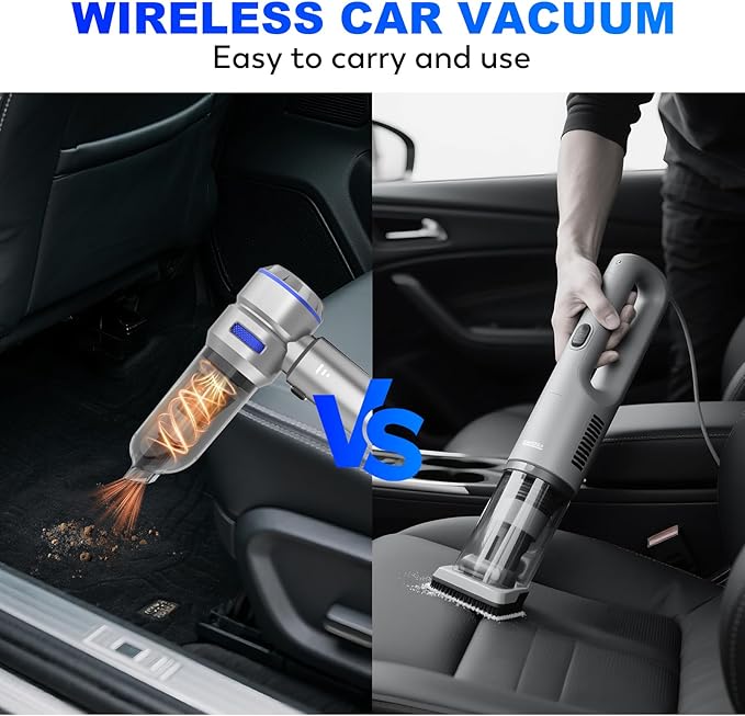 KedeeSparkle Handheld Car Vacuum Cleaner, 4-in-1 Cordless Vacuum Cleaner, 22000 PA High Power Portable Car Vacuum with Brushless Motor, for Home, Office, Camping (Silver Blue)