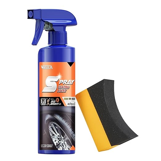 Tire Shine Spray Kit - Restore Deep Black Shine, Non-Greasy Finish, Prevents Fading & Cracking, Easy Apply with Brush (10.15 fl oz / 300mL)