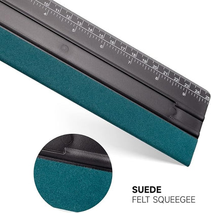 FOSHIO 10 Inch Felt Squeegee for Vinyl wtih Ruler 25CM 4 Round Corners Universal Card, Window Tint Film Installing Hard Black PP Car Vinyl Wrap Scraper Tool