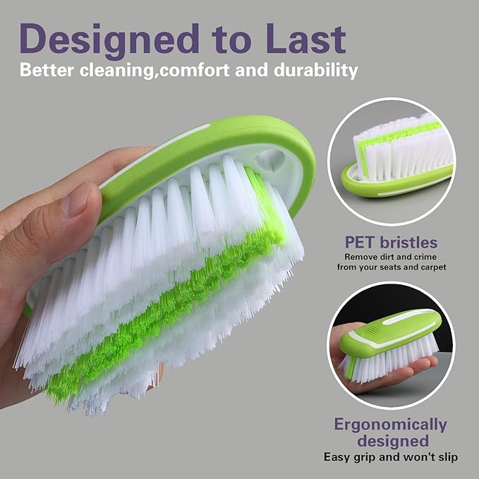 Carpet and Interior Cleaning Brushes, car wash Brush, Carpet Washing Brushes, Hard Bristle Detail Brushes, car and Home Interior Leather Brushes (Green)