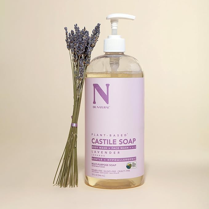 Dr. Natural Castile Liquid Soap, Lavender, 2 pc - Sulfate-Free, Paraben-Free, Cruelty-Free Multi-Purpose Soap with Shea Butter, Coconut Oil, Olive Oil