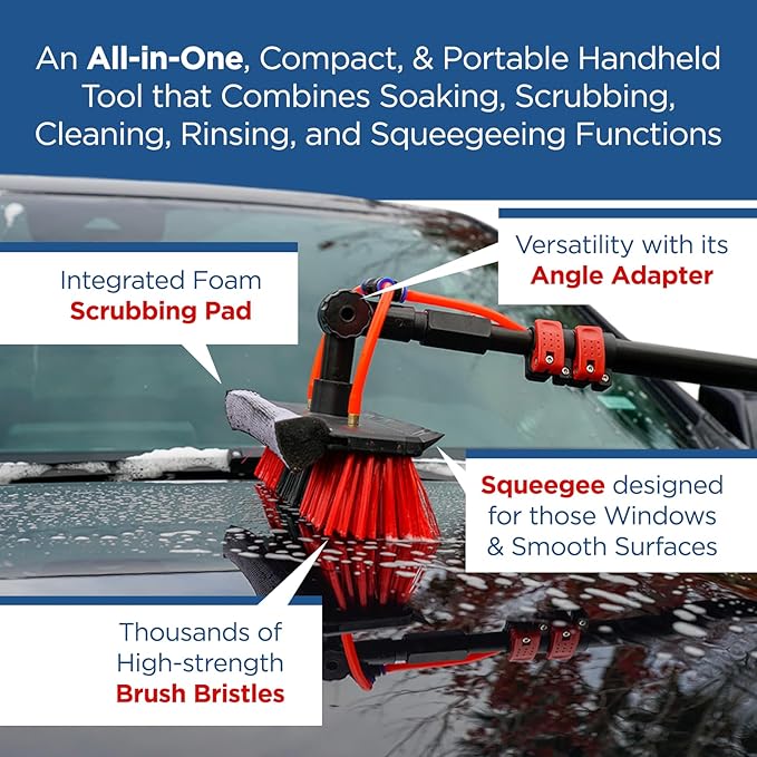 HydroCleaner XL Telescoping Power Wash Brush with Hose Attachment, Perfect for RV & Car Washing, Cleaning Decks and Sidings - Built-in Soap Dispenser and High-Intensity Power Jets