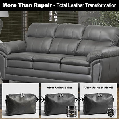 8.5 OZ Leather Recoloring Balm with 100ML Leather Conditioner - Dark Gray Leather Repair Kit for Furniture, Leather Dye, Recolor, Renew, Repair & Restore Aged, Faded, Cracked, Peeling and Scuffed