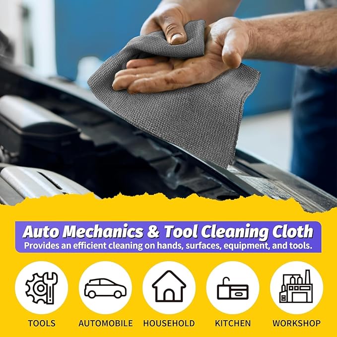 HOMERHYME Microfiber Cleaning Cloth, 200 Pack Grey Cleaning Rags Microfiber Towel Bulk Absorbent Lint-Free Wash Cloths, All-Purpose Towels for Cars, Shop, Automotive, Garage, Home & Kitchen