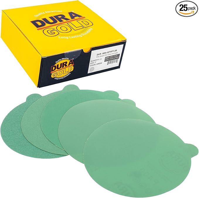 Dura-Gold Premium 80, 120, 220, 320, 400 Grit 6" Green Film PSA Sanding Discs, 5 Each, 25 Total - Self Adhesive Stickyback Sandpaper Discs for DA Sander, Sand Automotive Paint Woodworking Wood, Metal