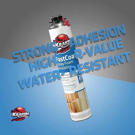 Kraken Bond Fastcoat Fire Rated Spray Foam Insulation (24x27.1 oz.) (R-Value 11.32 / 2in) Closed Cell Expanding Foam - Heat and Acoustic Insulation, Gun & Cleaner Not Includes, 480 Board Ft, 24 Pack