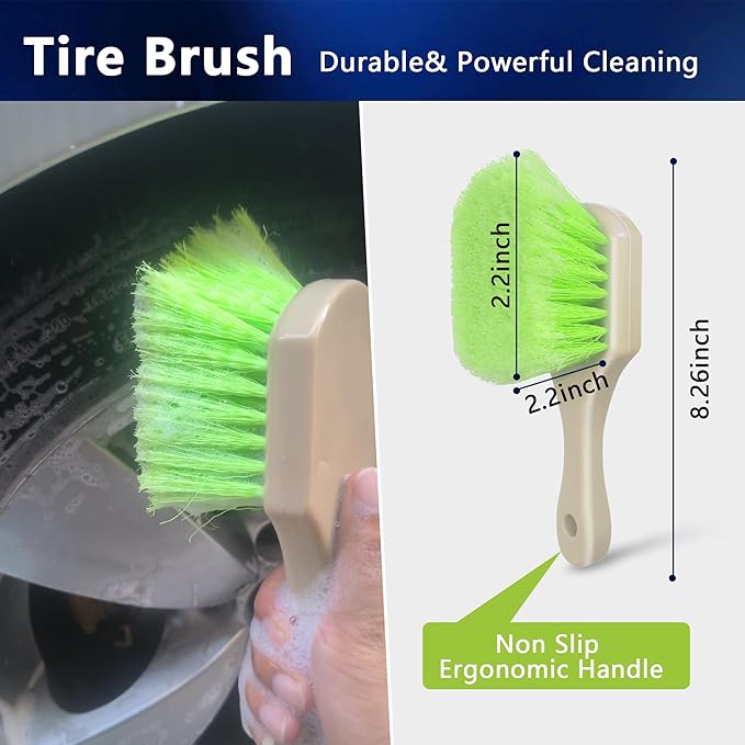 7PCS Car Wheel & Tire Brush Set, Tire Brush,Rims Brush,Microfiber Flat Wheel Brush, Detailing Brushes,Detailing Pads Interior, Exterior, Cleaning kit for Truck, SUV, RV, Motorcycle,Bikes