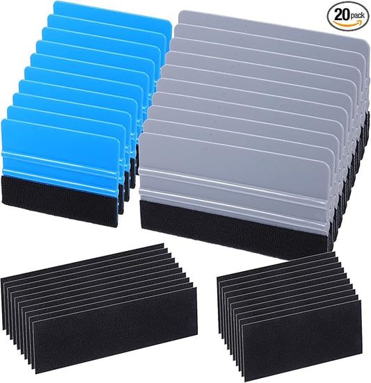 20 Pack Vinyl Wrap Squeegee 4 Inch / 6 Inch Felt Edge Squeegee Window Film Tint Squeegee Decal Applicator Scraper Tool Wallpaper Smoothing Tool with 20 PCS Black Fabric Felt