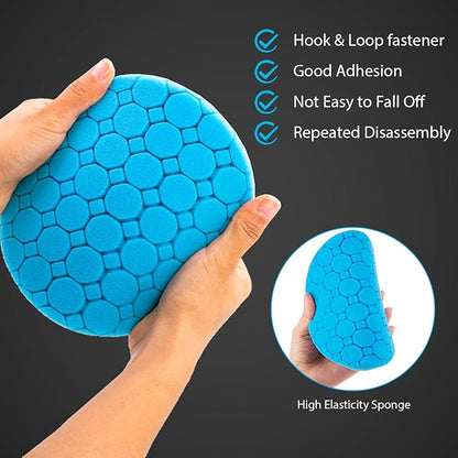 Buffing Polishing Pads, 5Pcs 5.5 Inch Face for 5 Inch Backing Plate Compound Buffing Sponge Pads with Hex Logic Pattern,Cutting Polishing Pad Kit for Car Buffer Polisher,Polishing and Waxing