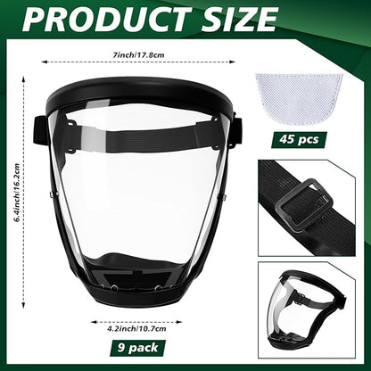 Relaxweex 9 Pack Super Protective Face Shields with Filter Pad for Grinding and Cutting Plastic Full Face Masks Bulk for Woodworking (Black)