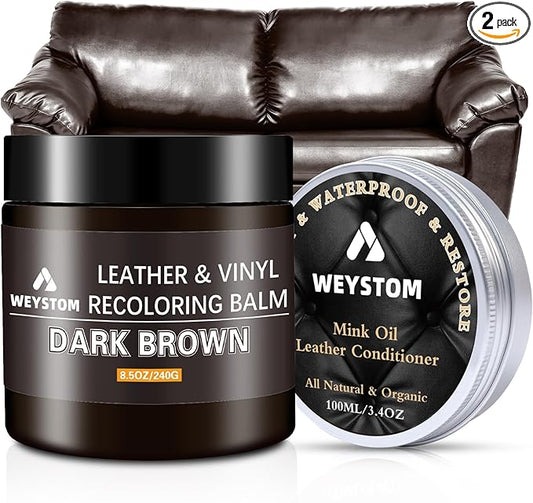 8.5 OZ Leather Recoloring Balm with 100ML Leather Conditioner - Dark Brown Leather Repair Kit for Furniture, Leather Dye, Recolor, Renew, Repair & Restore Aged, Faded, Cracked, Peeling and Scuffed