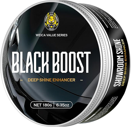 WEICA Black Car Wax Paste with Carnauba - Cera para Autos, Swirl Mark Minimizer & Gloss Enhancer for Dark Vehicles, Safe on Clear Coat, 180g Kit w/Applicator Sponge & Microfiber Towel