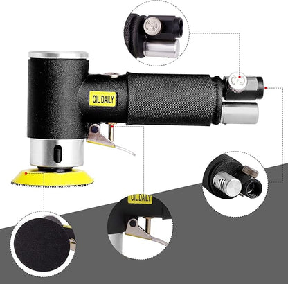 Mini Air Sander,Random Orbital Air Sander Kit,Mini Pneumatic Sander for auto sanding tools kits with 1/2/3inch Polishing Sponge & Wool Pads Sandpapers (1"2"3" Buffer&Sander Kit)