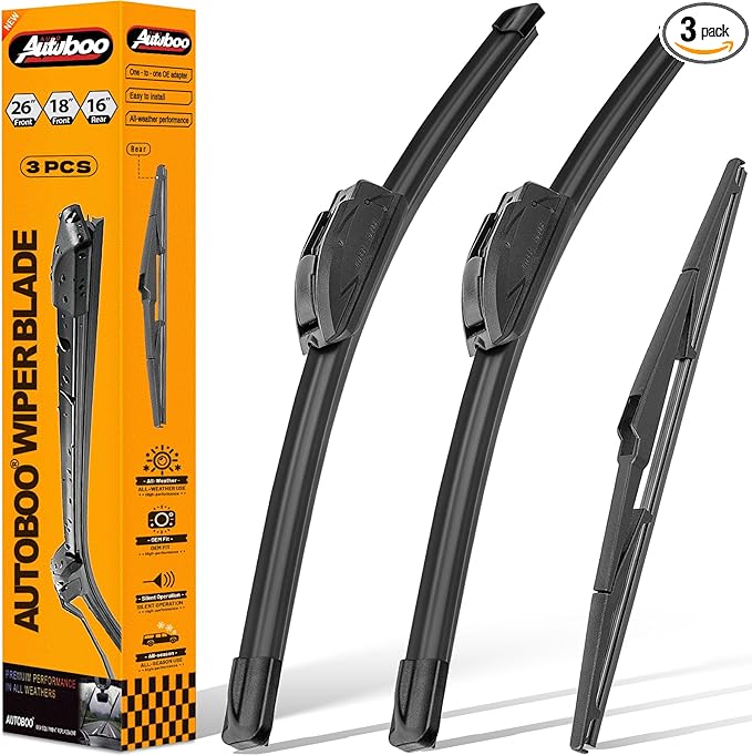 AUTOBOO 26"+18" Windshield Wipers with 16" Rear Wiper Blade Replacement for toyota prius 2004 2005 2006 2007 2008 2009 -Original Factory Quality (Pack of 3)