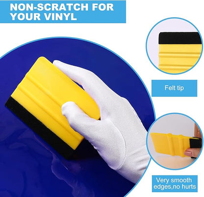 Lasnten 50 Pcs Plastic Vinyl Squeegee 4 Inch Felt Edge Squeegee for Car Window Windshield Glass Cleaning Tool Vinyl Scraper Decal Applicator Tool with Black Fabric Felt Edge, Blue Yellow