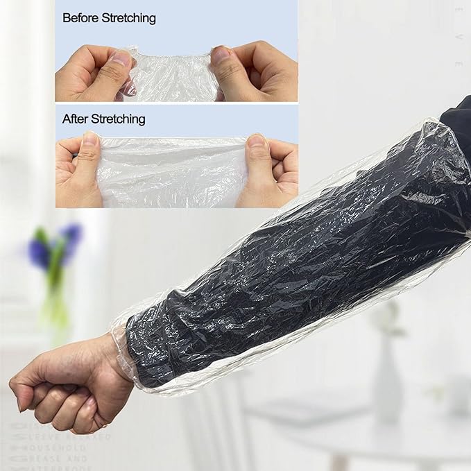FIPASEN Disposable Oversleeves Covers, 200PCS Plastic Arm Sleeves Covers for Painting Repairing Cleaning Tattooing - Clear