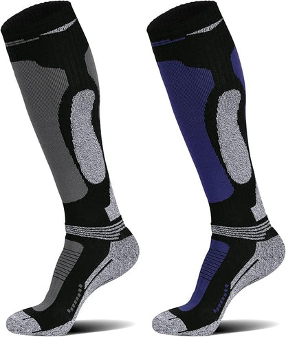 Merino Wool Ski Socks 2 Pairs for Mens Womens Knee High Thermal Snowboarding Socks for Cold Weather