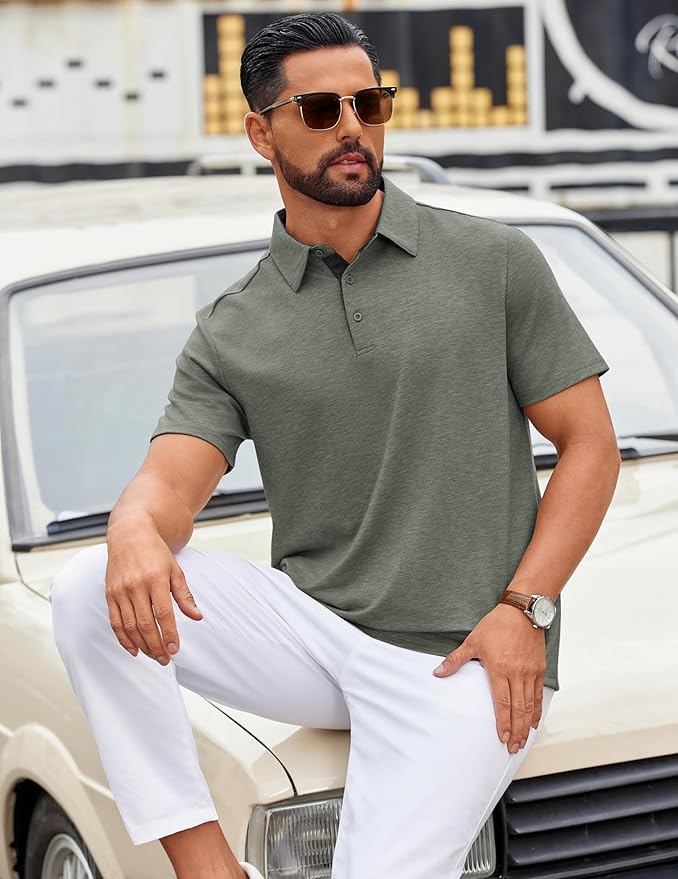 COOFANDY Mens Polo Shirts Short Sleeve Casual Summer Polo Tee Classic Collared Golf Stylish Tops