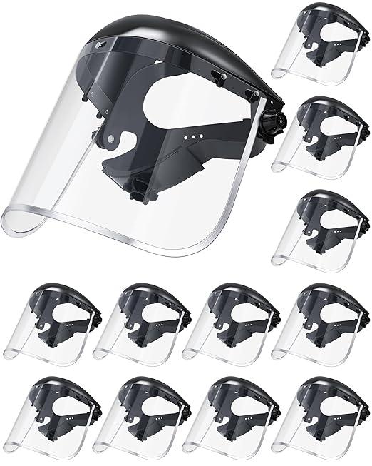 Copkim 12 Pack Safety Face Mask Shield for Grinding Clear Full Face Impact Resistant Safety PET Full Impact Resistant Mask Shield for Work Construction Cutting (Clear PET,Black)
