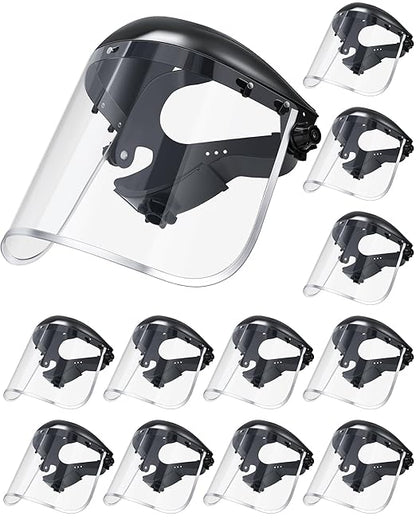 Copkim 12 Pack Safety Face Mask Shield for Grinding Clear Full Face Impact Resistant Safety PET Full Impact Resistant Mask Shield for Work Construction Cutting (Clear PET,Black)