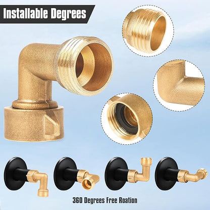 2Pack 90 Degree Hose Elbow - RV & Garden Faucet Adapter, 3/4" Solid Brass, Hose Adapter for RV Water Hookups Residential Outdoor Faucets