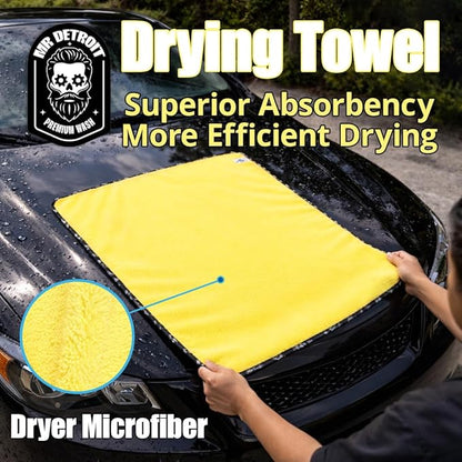Mr. Detroit - Microfiber Drying Towel, Super Absorbent & Giant Size for Car Wash, Home Cleaning & Detailing - Scratch-Free, Fluffy Microfiber Cleaning Cloth, 25" x 36" Inch